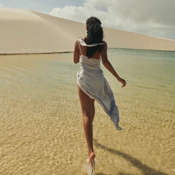 Baobab Marea One Shoulder Satin Maxi Dress in Plata Silver Size Medium - Picture 10 of 16